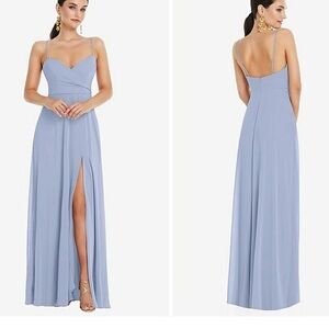 Lovely Adjustable Strap Wrap Bodice Maxi Dress W/Front Slit Sky Blue 14R
